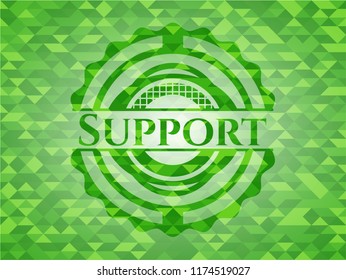 Support green emblem with mosaic ecological style background