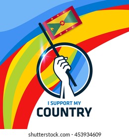 I Support Grenada. Hand holding the Country flag - abstract background Man Holding Flag in Rio Olympics 2016