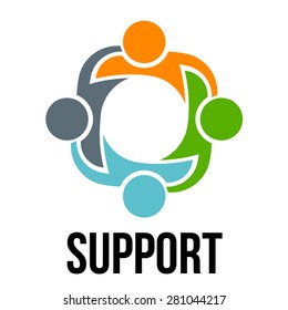 Support. Group of 4 people holding each other