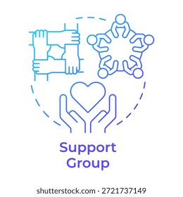 Ícone de conceito de gradiente azul do grupo de suporte. Envolvimento da comunidade, assistência social. Apoio emocional. Ilustração de linha de forma redonda. Ideia abstrata. Design gráfico. Fácil de usar no post do blog, livreto