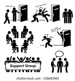 Support Group Meeting Stick Figure Pictogram Icons