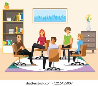 Support group therapy, psychologist counseling people with various phobias vector Illustration