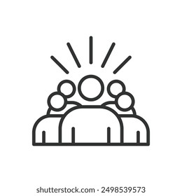 Support groups, in line design. Group therapy, counseling, peer support, mental health, community, emotional support on white background vector. Support groups editable stroke icon.