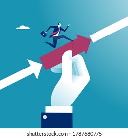 Support. Manager‘s hand fills a gap to achieve a target. Business vector illustration