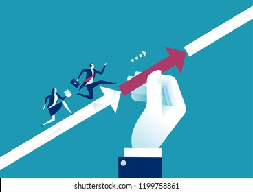 Support. Manager‘s hand helping his team to achieve target. Business vector concept illustration