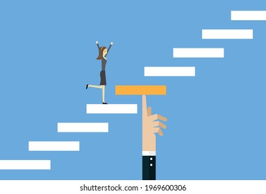 Support hand raising steps for advancement, Vector illustration in flat style