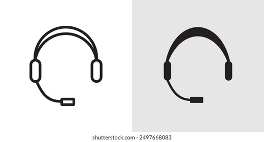 Support headset icon Black line art vector logo set