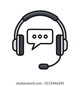 Icono de auriculares de Asistencia. Auriculares con burbuja de chat, ideales para Servicio al cliente, Asistencia y conceptos de comunicación.