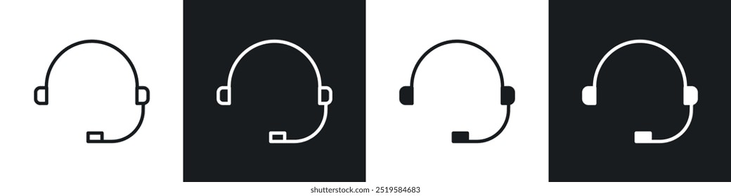 colección de iconos de auriculares de Asistencia en estilo de línea de trazo y relleno en blanco y negro.