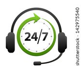 Support and help around the clock or 24 hours a day and 7 days a week icon isolated on white background. Call center vector icon