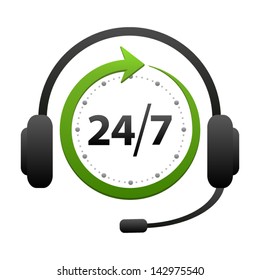 Support and help around the clock or 24 hours a day and 7 days a week icon isolated on white background. Call center vector icon