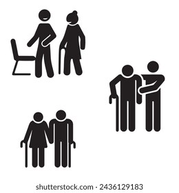 Support and help for the disabled, pensioners and the elderly. Vector icons EPS 10