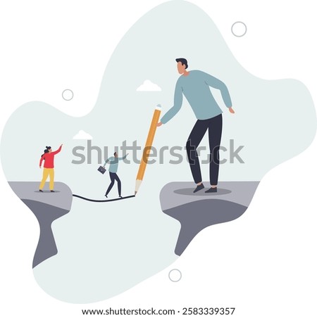 Support or help employee to progress and achieve business target, leadership solution to overcome obstacle concept.flat character life .