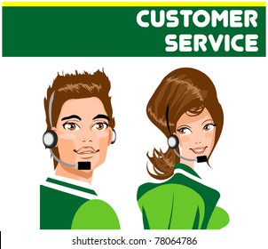Support, help/ Man and woman portrait of service workers /Stock Vector Illustration: Call operator on white background. Vector illustration