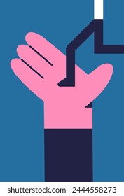 Asistencia o ayuda para solucionar un problema. Liderazgo que ayuda a los empleados a alcanzar sus objetivos, una mano gigante que ayuda a los empresarios a cerrar la brecha problemática. Ilustración vectorial plana.