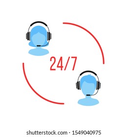 сustomer support helpdesk. concept of 24/7 system support for client, audio answer, conference connection, crm. call center help, consulting, business projects. simple flat red blue design on white