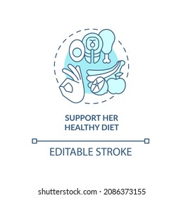 Support her healthy diet blue concept icon. Partner support during pregnancy abstract idea thin line illustration. Nutrient-dense foods. Vector isolated outline color drawing. Editable stroke