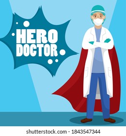 Support hero doctor with cape blue - Vector