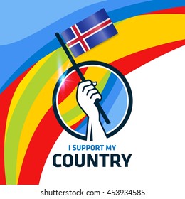 I Support Iceland. Hand holding the Country flag - abstract background Man Holding Flag in Rio Olympics 2016