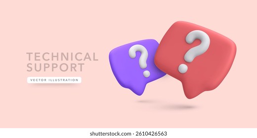 Support Icon With 3D Question Mark Chat Bubbles On Pastel Background. Ideal For Help Desk, FAQ, Customer Service, Tech Assistance And Web Interfaces. Clean Modern Vector Illustration.