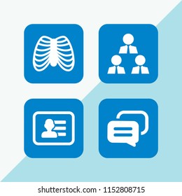 support icon. 4 support set with talk, business card of a man with contact info, deal and skeleton vector icons for web and mobile app