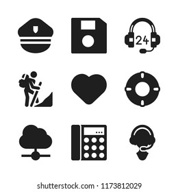 support icon. 9 support vector icons set. floppy, life preserver and climbing icons for web and design about support theme