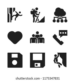 support icon. 9 support vector icons set. floppy, phone call and climbing icons for web and design about support theme