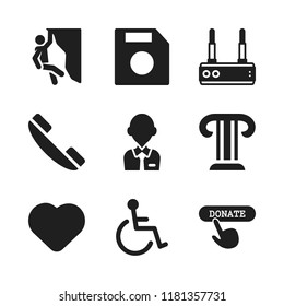 support icon. 9 support vector icons set. wheelchair, make an online donation and floppy icons for web and design about support theme