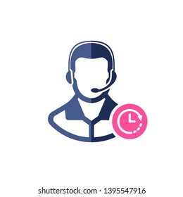 Support icon with clock sign. Customer service agent with headset icon and countdown, deadline, schedule, planning symbol 