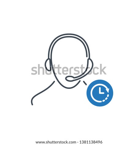 Support icon with clock sign. Customer service agent with headset icon and countdown, deadline, schedule, planning symbol 