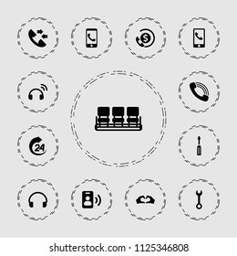 Support icon. collection of 13 support filled icons such as chair, wrench, screwdriver, headset, call, phone call, 24 hours. editable support icons for web and mobile.