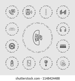 Support icon. collection of 13 support outline icons such as chair, wrench, headset, connected phone, energetic drink, call. editable support icons for web and mobile.