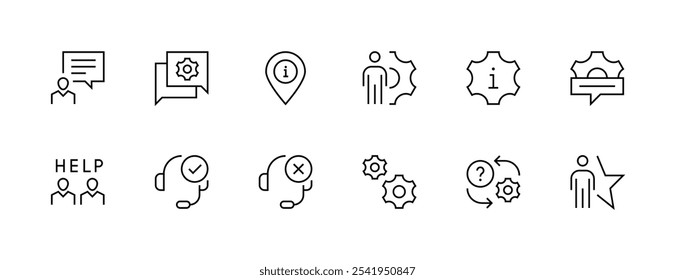 Coleção de ícones de suporte. Ícone de contato definido. Atendimento ao cliente, entre em contato conosco, informações, suporte técnico, call center, assistente e muito mais. Traçado editável. Pixel perfeito. Grade de 32px.