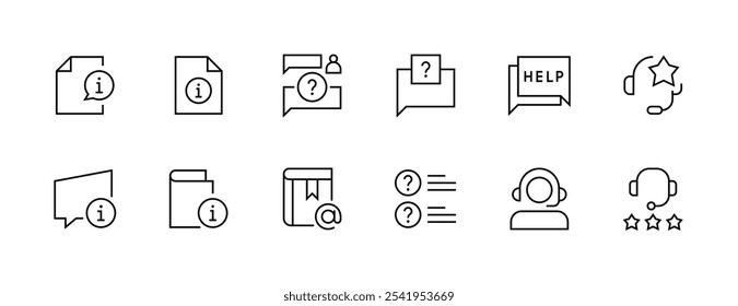 Support icon collection. Customer service, contact us, information, technical support, call center, assistant, help chat and more. Editable stroke. Pixel Perfect. Grid base 32px.