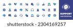 Support icon collection. Duotone color. Vector illustration. Containing tech support, customer service, handshake, target, live chat, help, headphones, customer, communication, fair trade, setting.