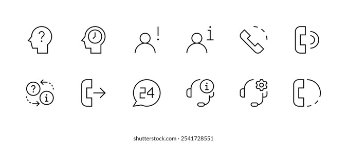 Support icon collection. Help icon set. Customer service, contact us, information, technical support, call center and more. Editable stroke. Pixel Perfect. Grid base 32px.