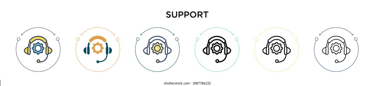 Support icon in filled, thin line, outline and stroke style. Vector illustration of two colored and black support vector icons designs can be used for mobile, ui, web