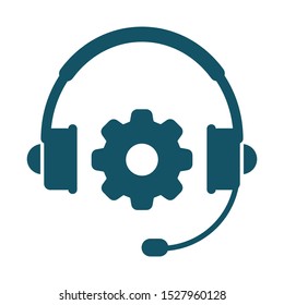  Support icon with headphone symbol. Support service and telemarketing vector icon. Call Center, Phone Assistant, Online Help. Support icon with chat and settings symbol.