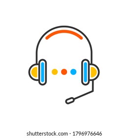 Support icon. Headphones with microphone. Vector color icon.