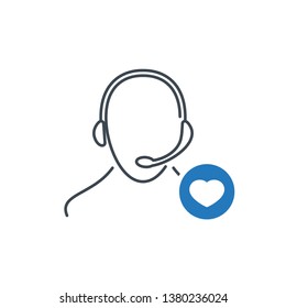 Support icon with heart sign. Customer service agent with headset icon and favorite, like, love, care symbol