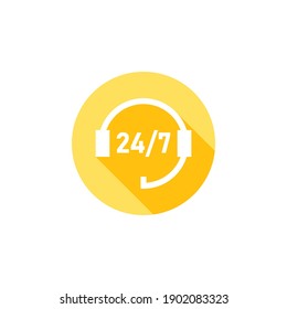 Support icon. Online support icon. Service open 24 h hours a day and 7 days a week. Flat design. Vector illustration