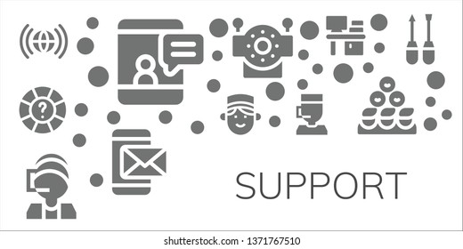 support icon set. 11 filled support icons.  Simple modern icons about  - Worldwide, Smartphone, Help, Concierge, Call center, Robot, Desk, Friends, Screwdriver