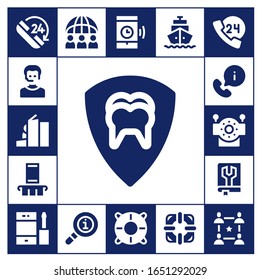 support icon set. 17 filled support icons. Included Phone, Operator, Homeless, Dental, Smartphone, Information, Robot, Manual, Worldwide, Info, Help, Shipping, Lifesaver icons