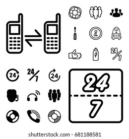 Support icon. set of 20 support filled and outline icons such as 24 hours, screwdriver, call, user group, lifebuoy, headset, hand with heart, connected phone, ambulance, info