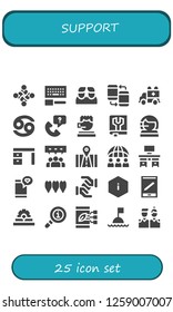  support icon set. 25 filled support icons. Simple modern icons about  - Hug, Configuration, Friends, Smartphone, Ambulance, Cancer, Call, Call center, Manual, Desk, Teamwork