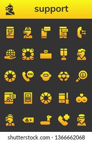 support icon set. 26 filled support icons.  Simple modern icons about  - Smartphone, Call center, Call, Worldwide, Lifesaver, Desk, Oxygen mask, Lifebuoy, Telephone, Robot, Friends