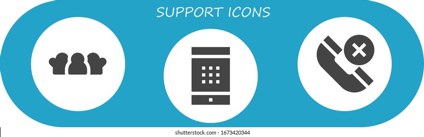 support icon set. 3 filled support icons. Included Friends, Smartphone, Phone icons
