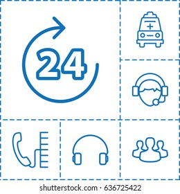 Support icon. set of 6 support outline icons such as 24 hours, headset, operator, ambulance, user group