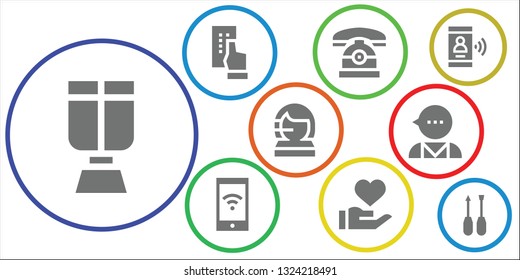 support icon set. 9 filled support icons.  Collection Of - Oxygen mask, Smartphone, Telephone, Donation, Call center, Psychologist, Screwdriver