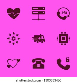 support icon set with ambulance car, cpu and heartbeat vector illustration